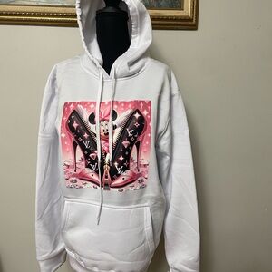 Stylish White Hoodie with Pink Graphic